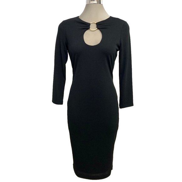 New! Calvin Klein Elegant Flattering Timless BLACK Sheath Dress - Picture 1 of 8